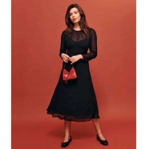 NWT! Reformation Black Long Sleeve Wadeline Midi Dress